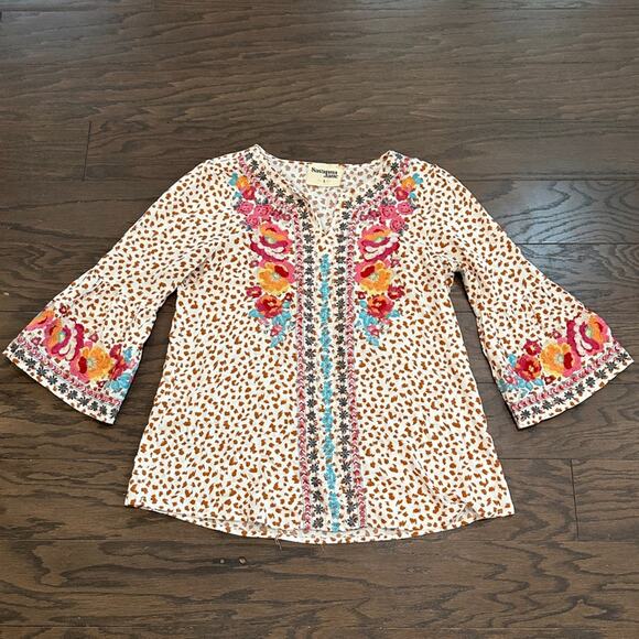 Savanna Jane Natalia Embroidered Boho Top - Leopard Spots Size Small - Picture 5 of 12
